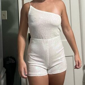 White Sparkly One Shoulder Jumper